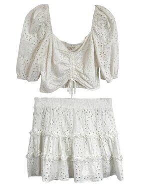 Chelsea & Violet White Eyelet Cropped Top + Ruffle Eyelet Skirt Summer Set M